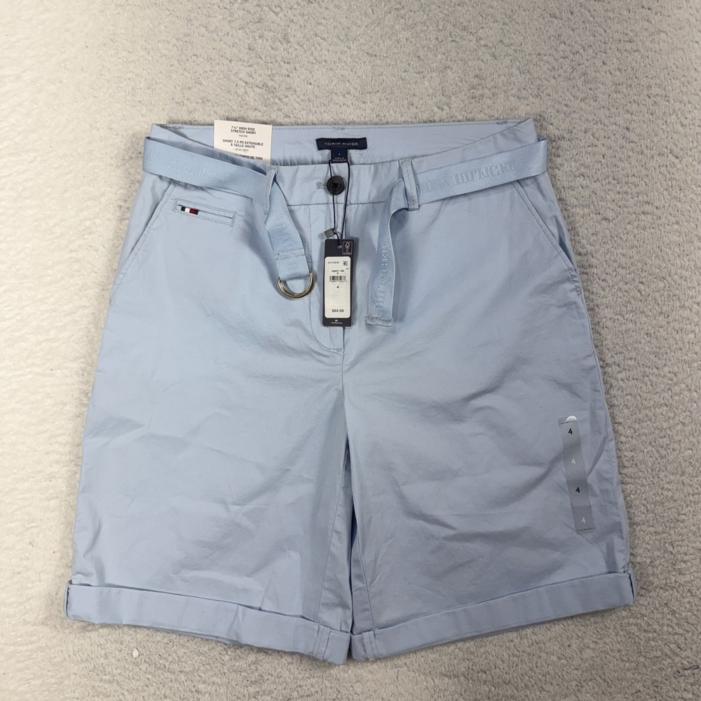 TOMMY HILFIGER Classic NWT High Chino Short with Belt Baby Blue Women's 4 W29.5